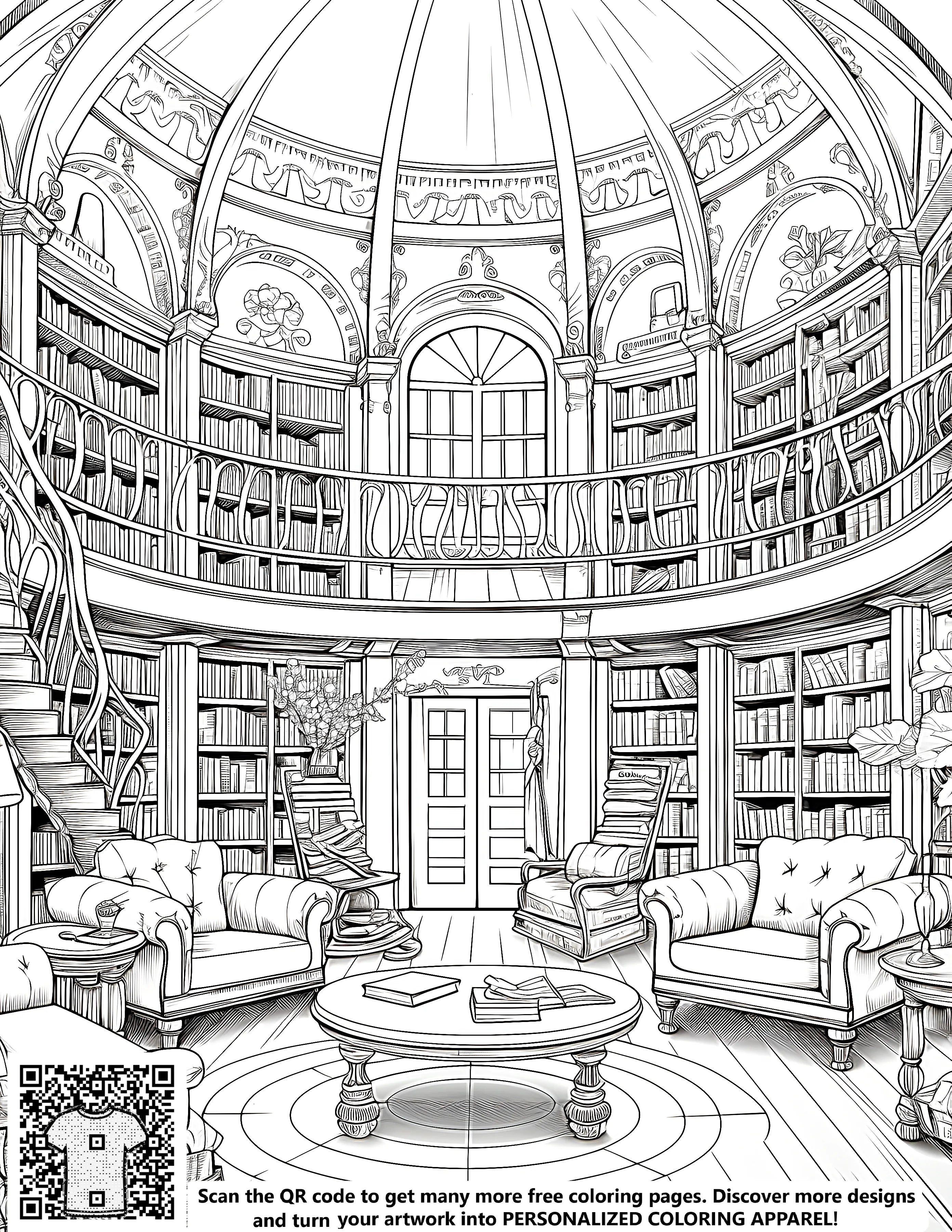 Free Cozy Library Coloring Page PDF – Davinci in You