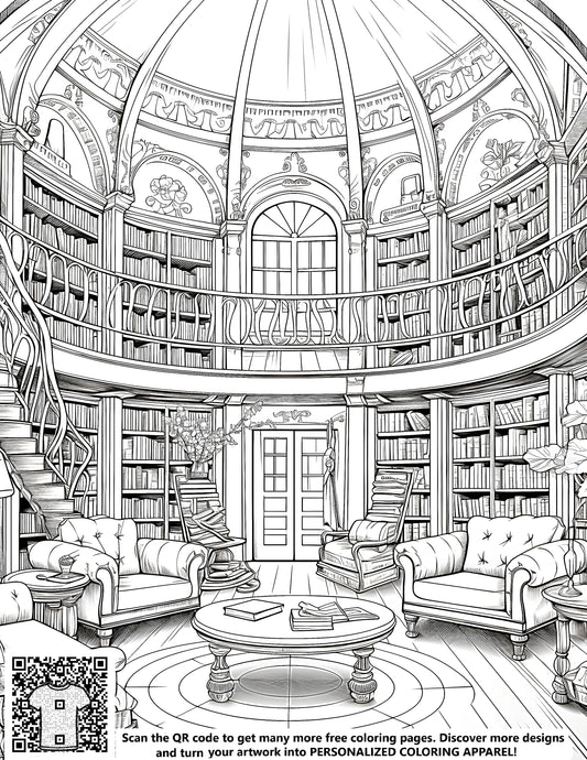 FREE Cozy Two-Floor Library Coloring Page Download