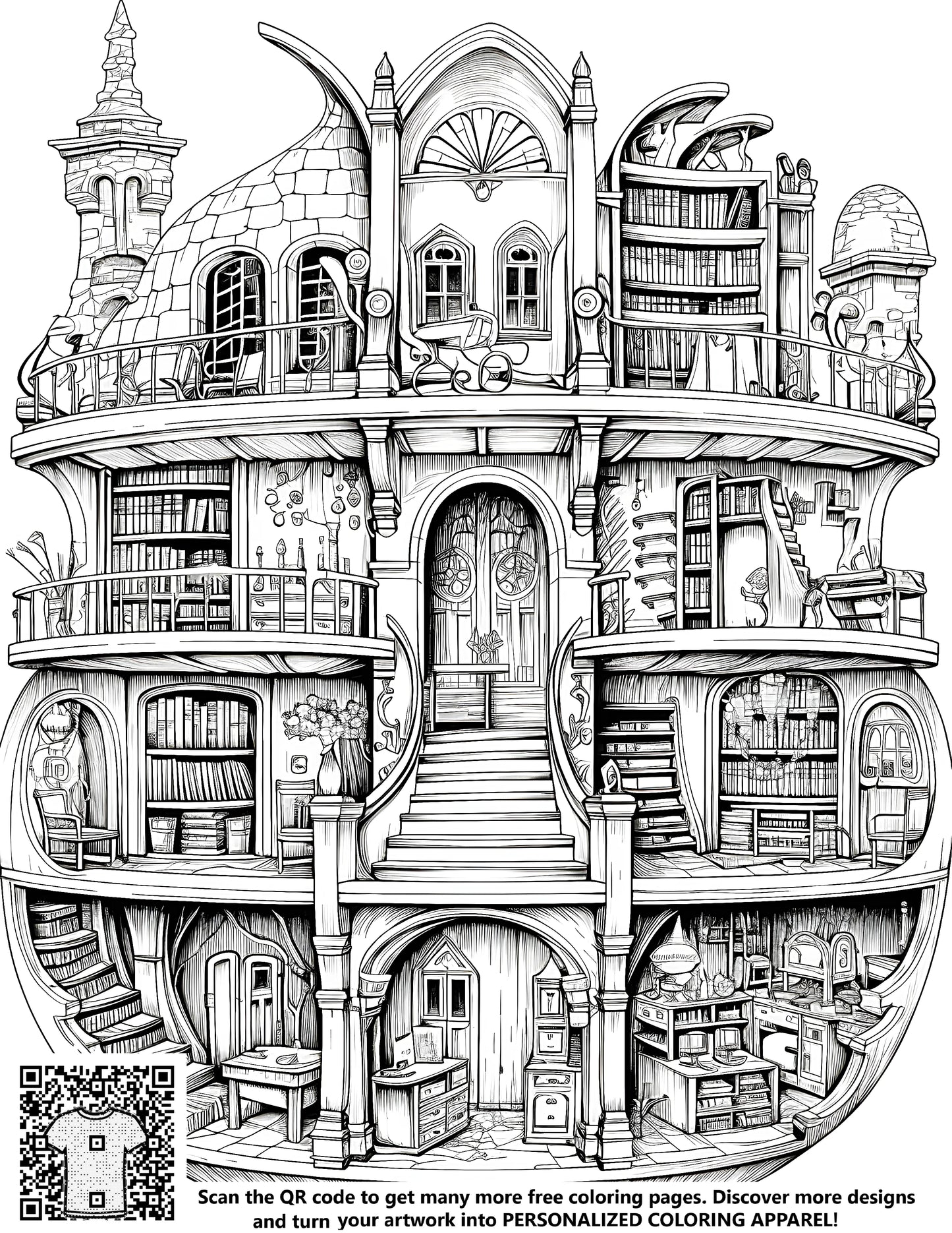 FREE Fantasy Library Coloring Page Download NOW