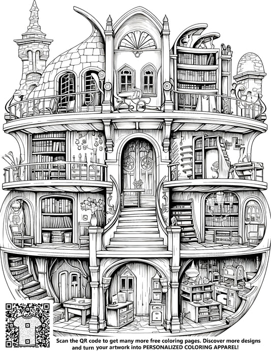 FREE Fantasy Library Coloring Page Download NOW