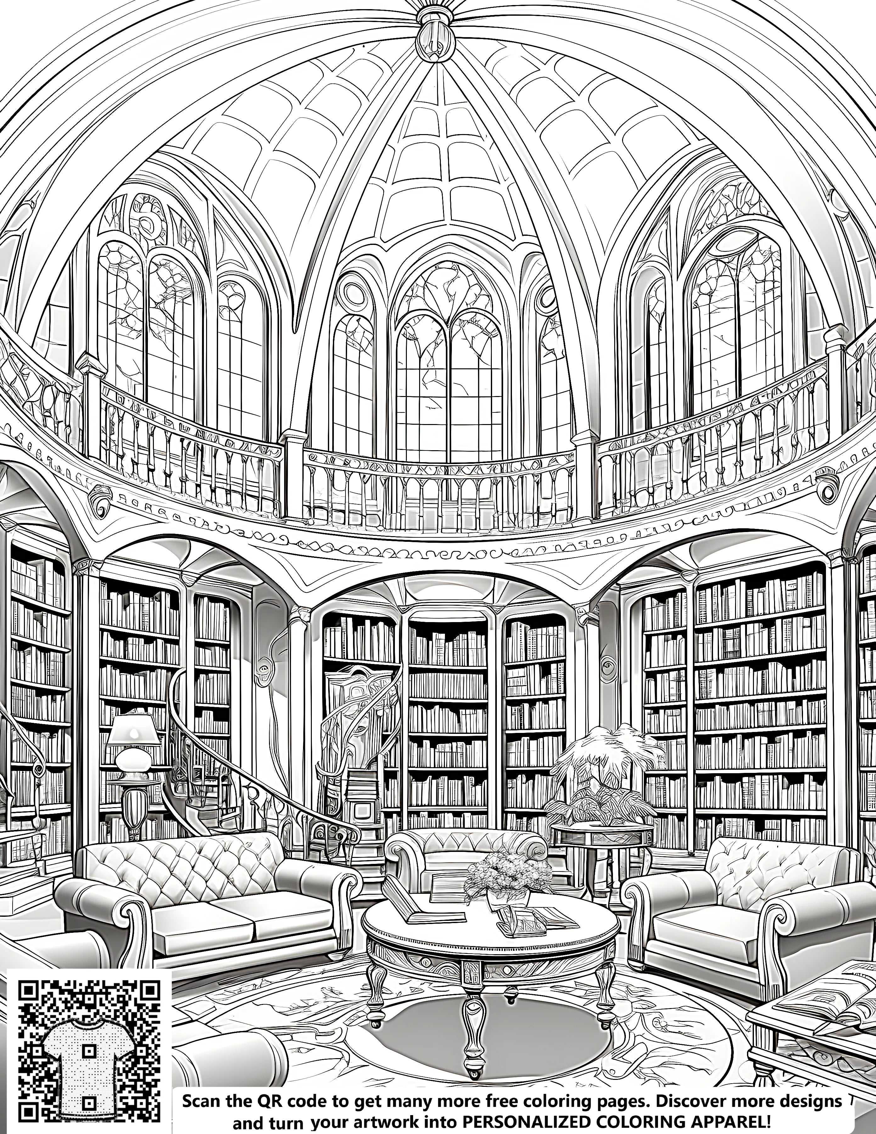Free Luxury Library Coloring Page PDF – Davinci in You