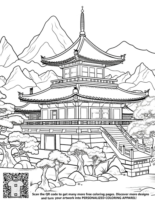 FREE Pagoda-Style Building Coloring Page - Printable Download