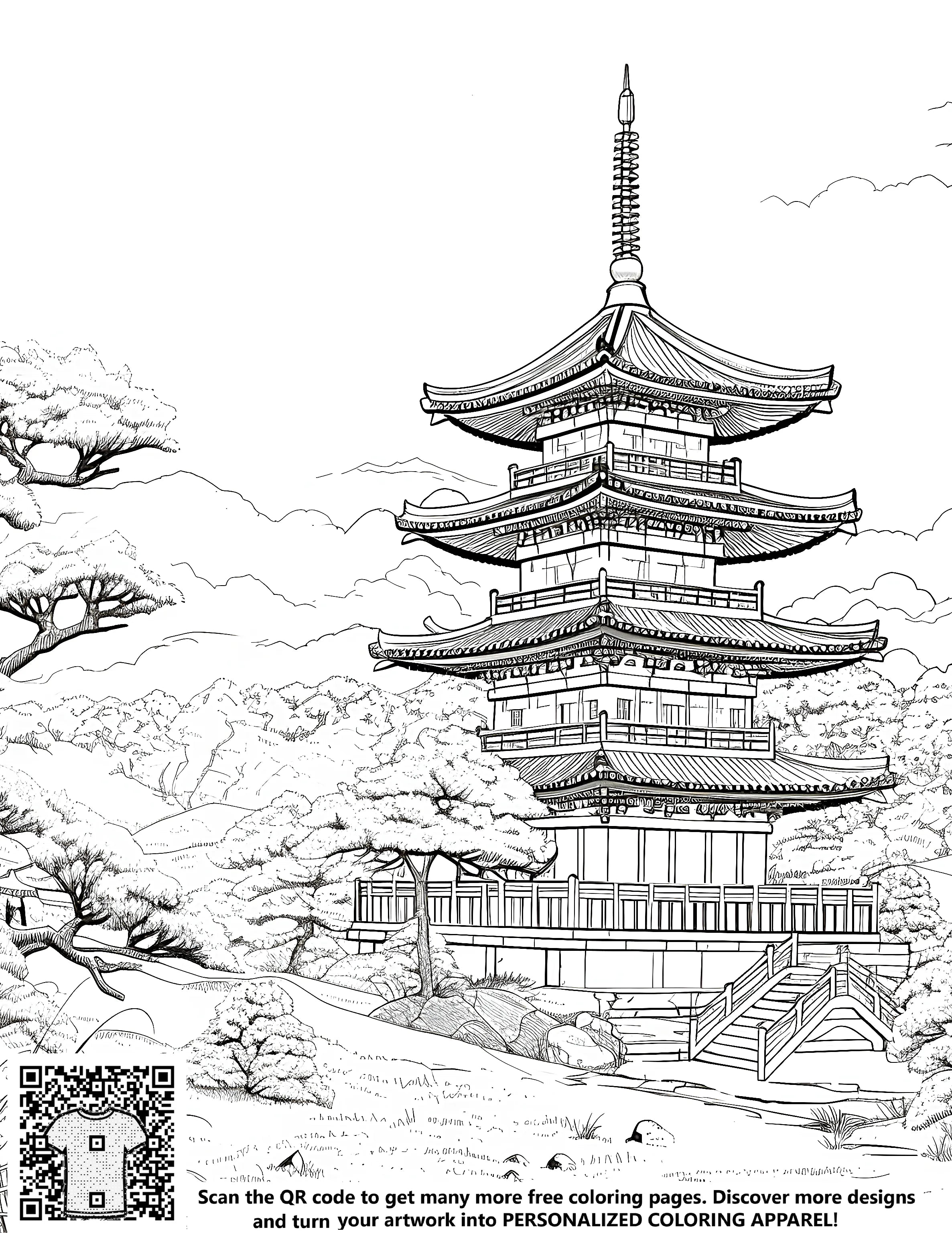 Free Japanese Pagoda Coloring Page PDF – Davinci in You