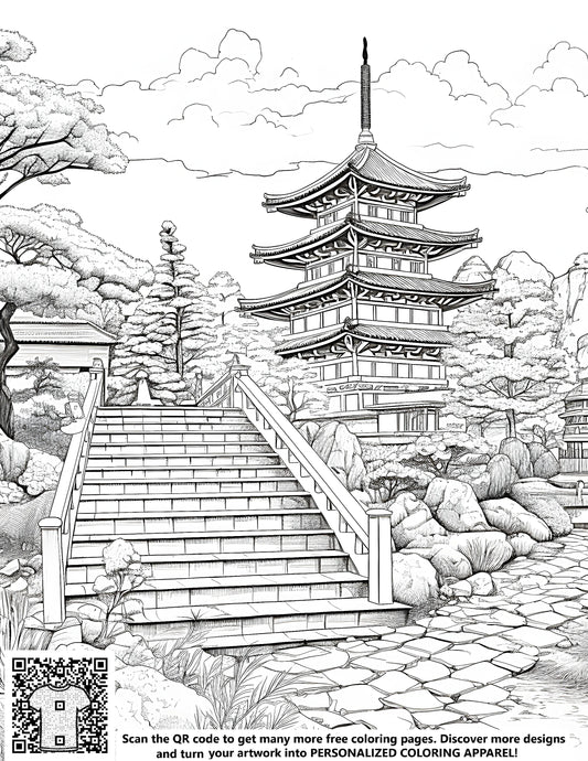 FREE Pagoda Garden Coloring Page - Printable Download