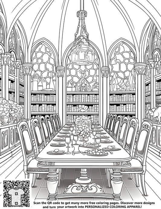 FREE Intricate Dining Hall Coloring Page - Download NOW