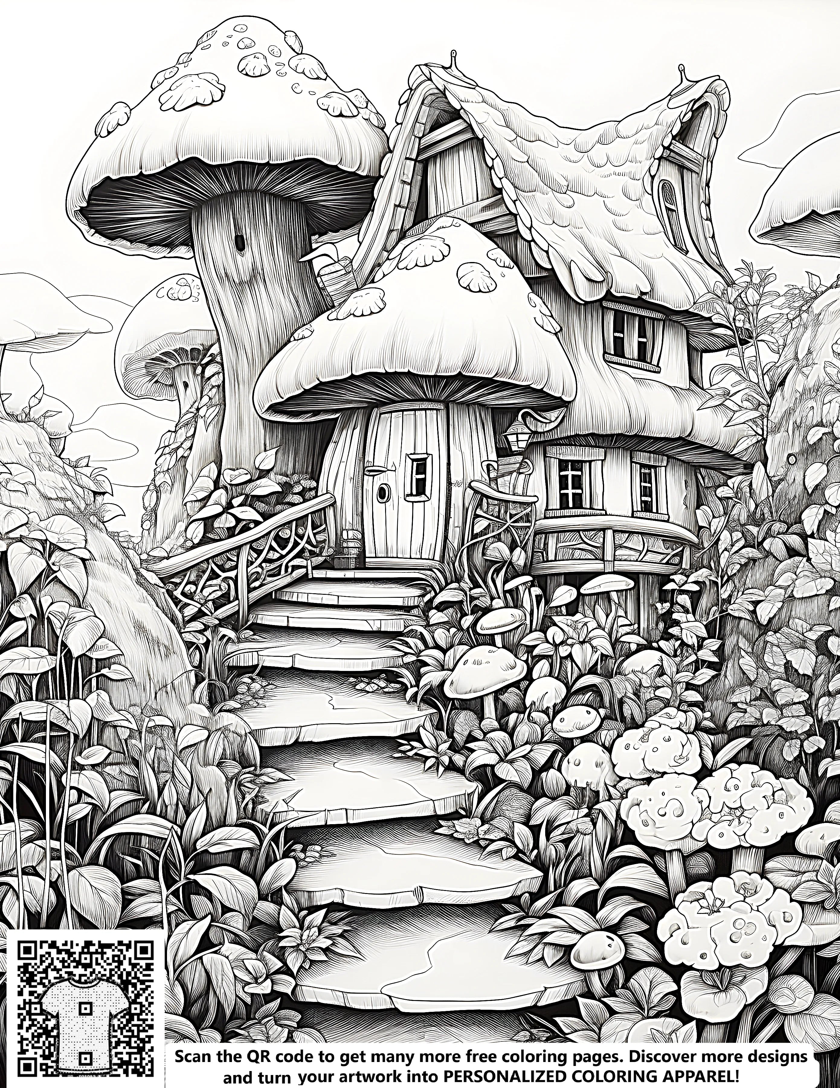 Monster Train Design Free Mushroom House Coloring Page PDF – Davinci in You