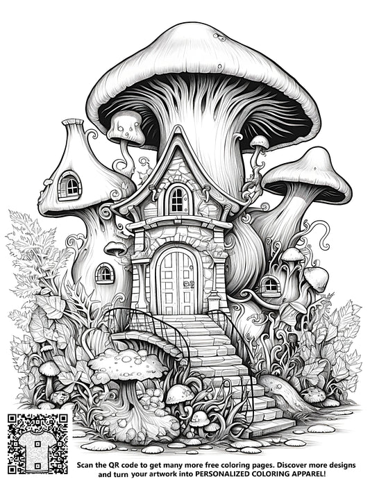 FREE Fantasy Mushroom House Coloring Page - Download NOW