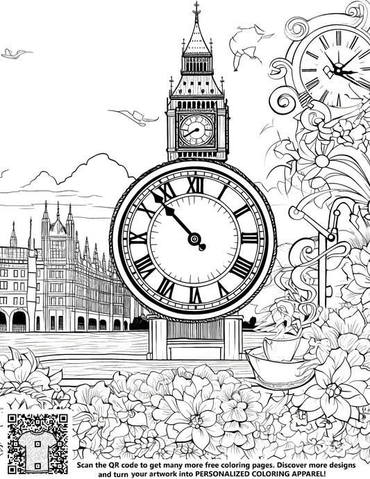 FREE Big Ben Coloring Page with Intricate Floral Designs - Printable Download