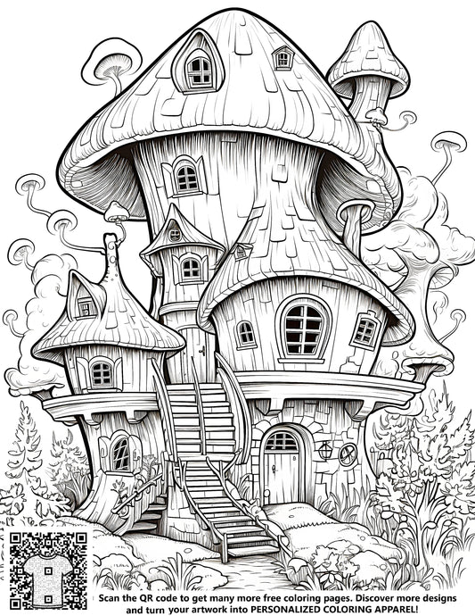 FREE Mushroom House Coloring Page - Printable Fairy-Tale Setting