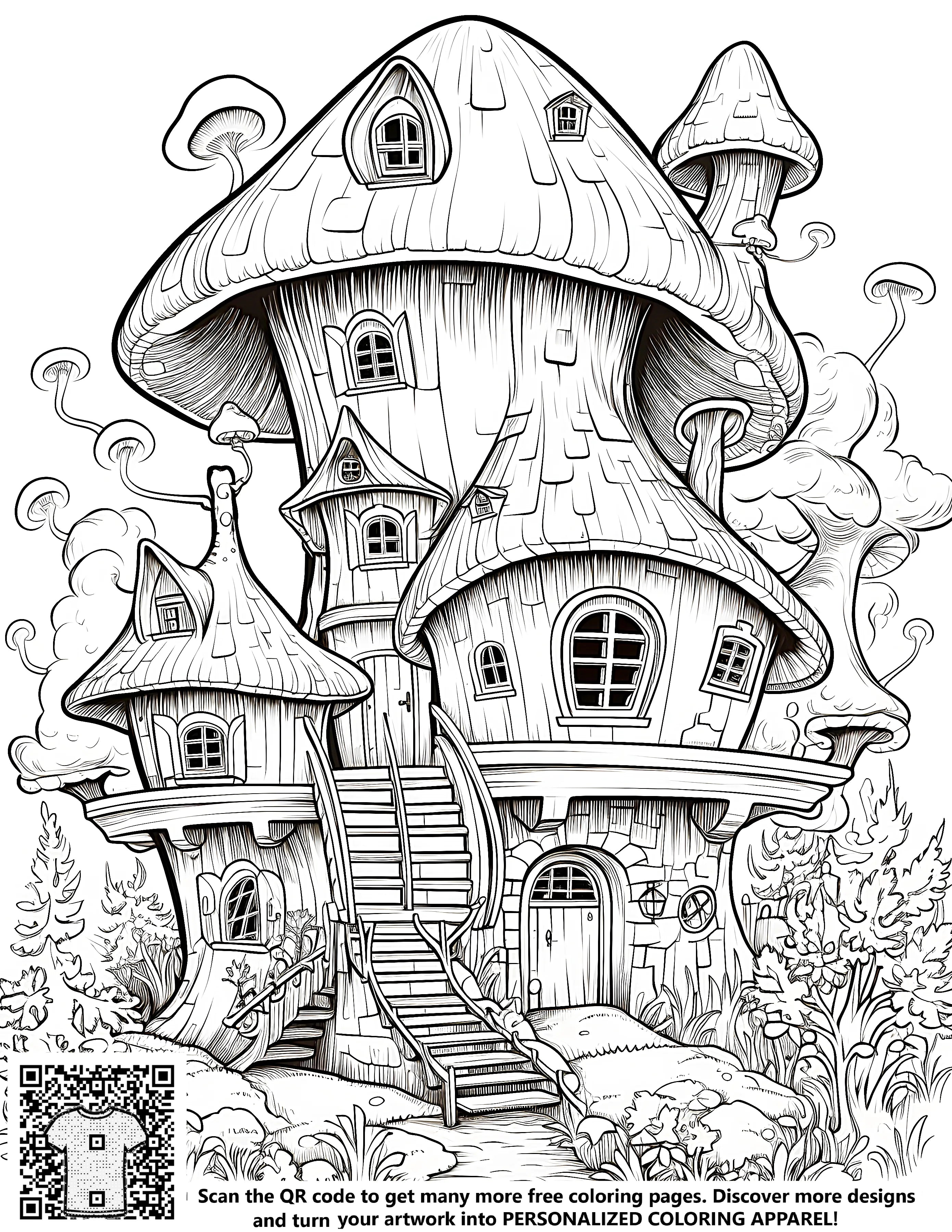 Free Mushroom House Coloring Page PDF – Davinci in You