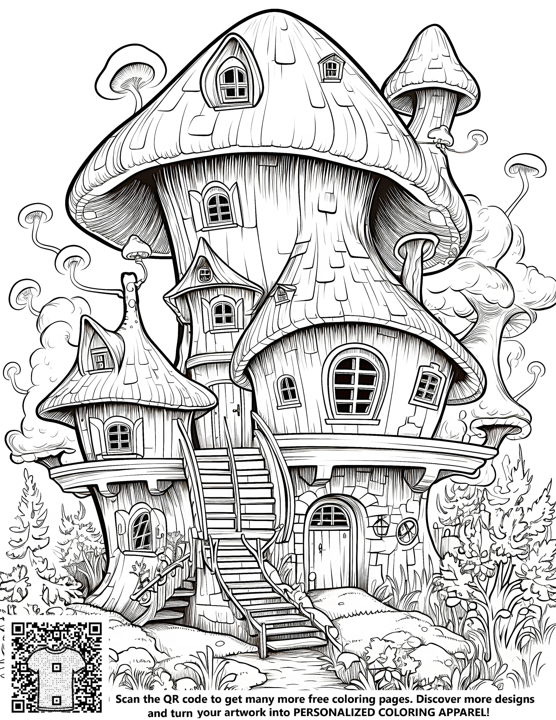 Whimsical house illustration, fantasy mushroom home, detailed fungal abode picture