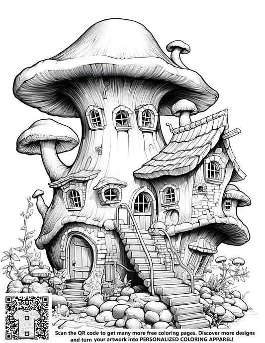 FREE Fantasy Mushroom House Coloring Page - Download NOW