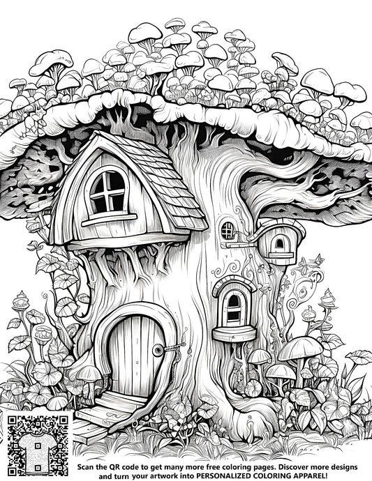 FREE Mushroom House Coloring Page - Whimsical Printable Download