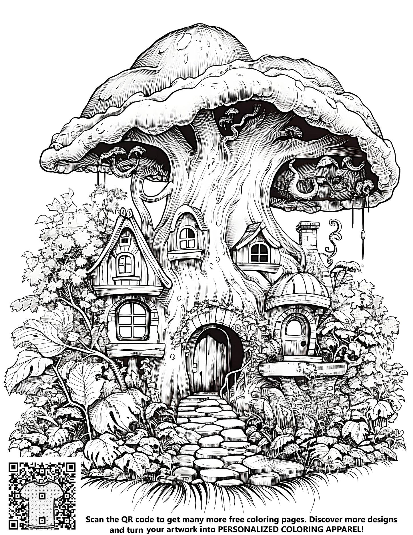 FREE Fantasy Mushroom House Coloring Page Download