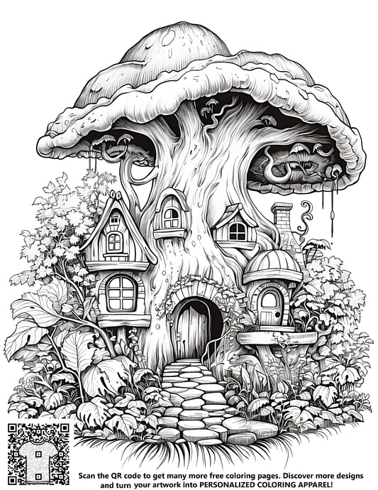 FREE Fantasy Mushroom House Coloring Page Download