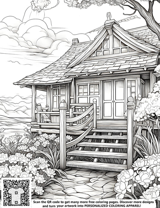 FREE Coloring Page - Quaint Cottage with Garden and Pathway - Download NOW