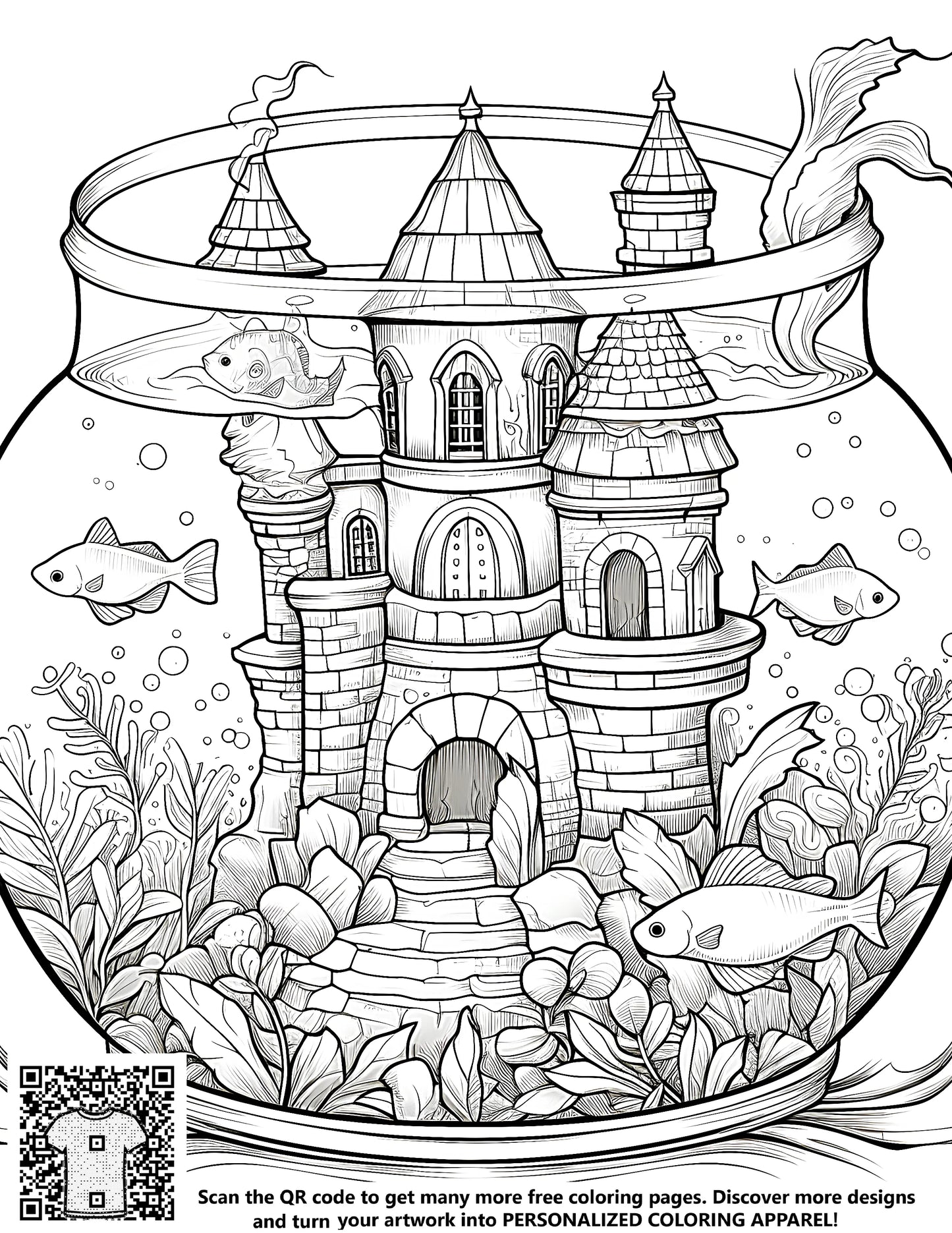 FREE Fish Tank Castle Coloring Page - Printable Download