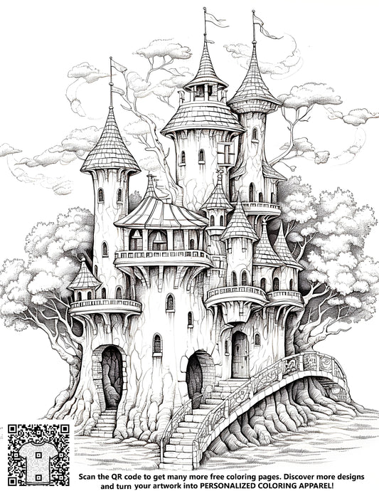FREE Treehouse Castle Coloring Page - Download NOW