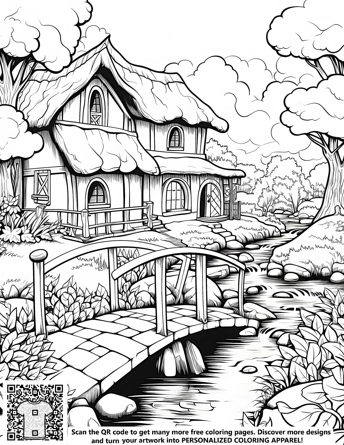 FREE Cottage Creek Coloring Page - Printable Nature Scene Download