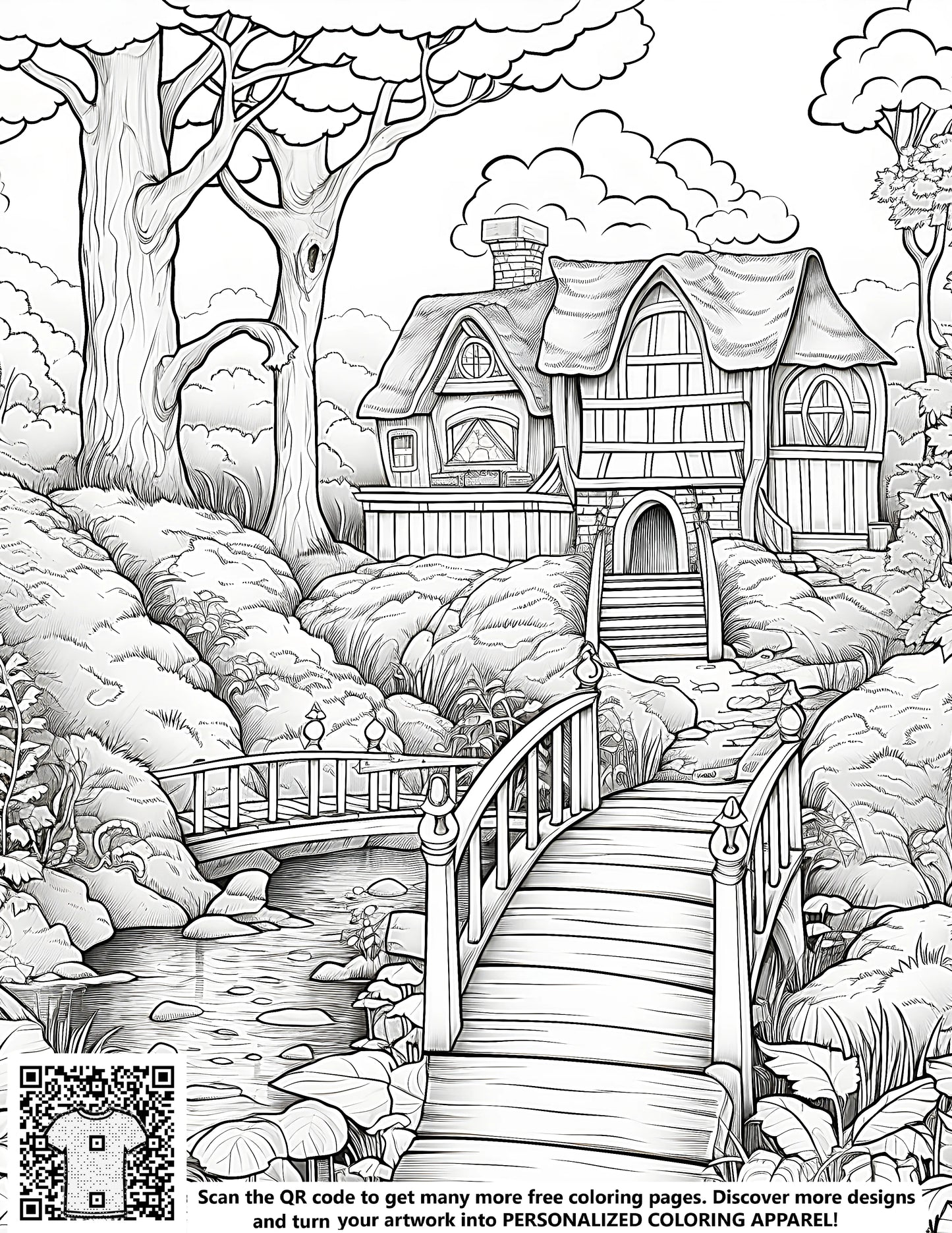 FREE Cottage in Forest Coloring Page - Printable Download