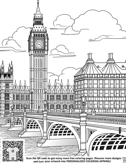 FREE Big Ben and Westminster Bridge Coloring Page - Printable Download