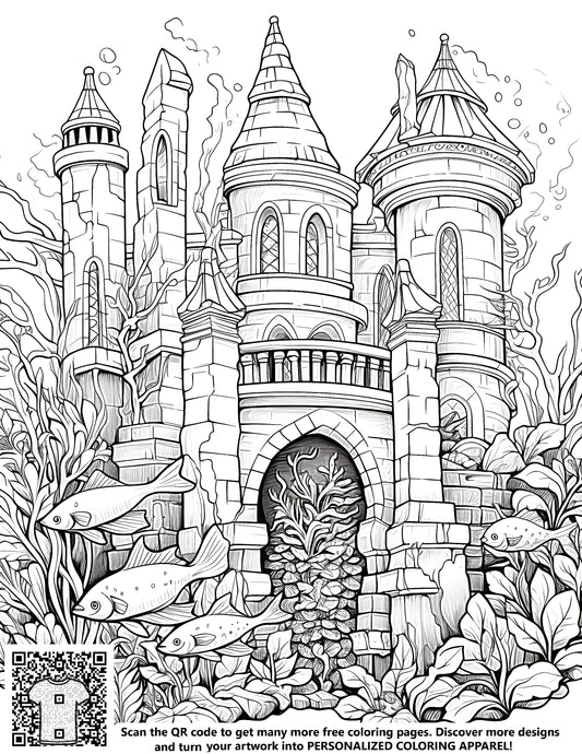 FREE Underwater Castle Coloring Page - Printable Fantasy Marine Scene Download