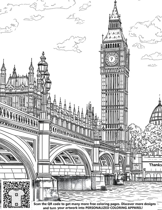 FREE Big Ben and Westminster Bridge Coloring Page - Printable Download