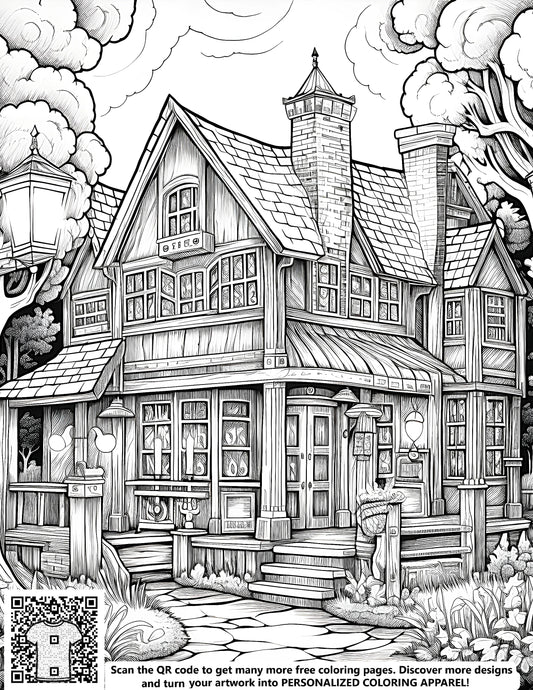 FREE Victorian-Style Wooden House Coloring Page Printable Download