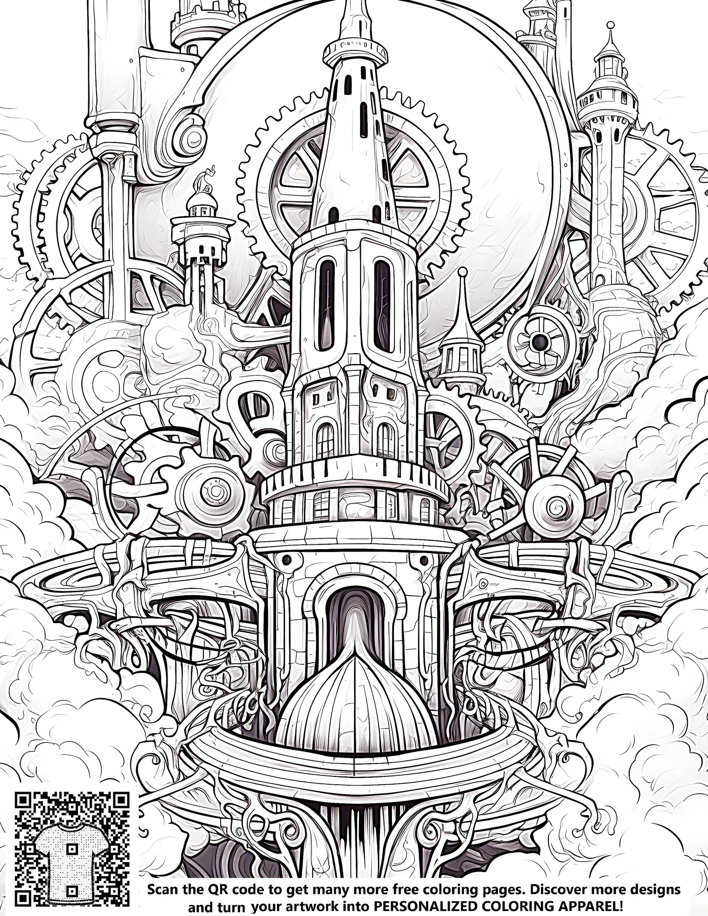 FREE Steampunk Architecture Coloring Page Download