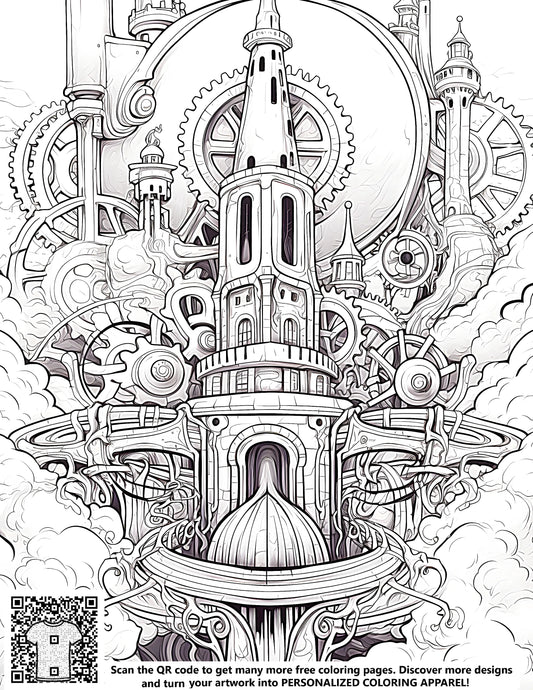 FREE Steampunk Architecture Coloring Page Download