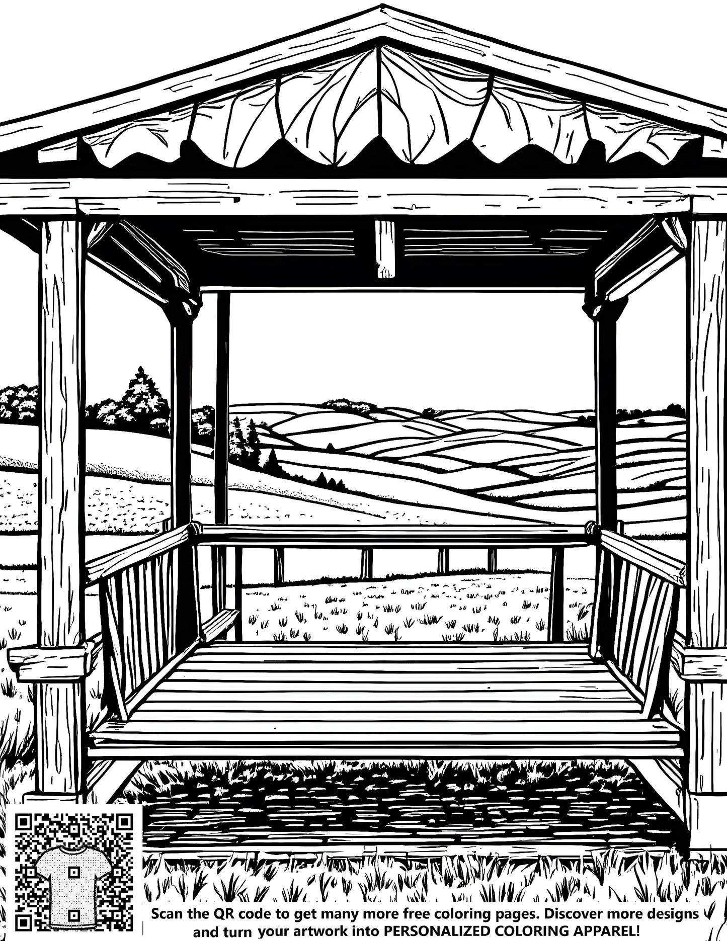 FREE Gazebo Coloring Page - Serene Hills Printable Download