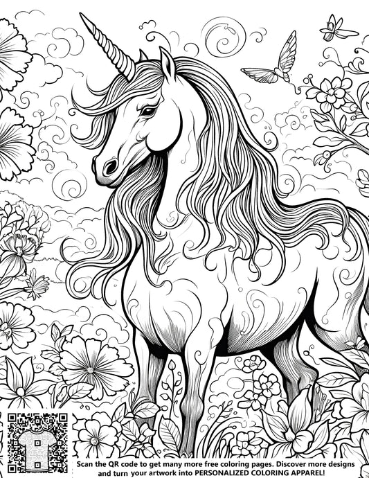 Detailed illustrations of unicorns, coloring pages for adults & kids, fun fabric markers included