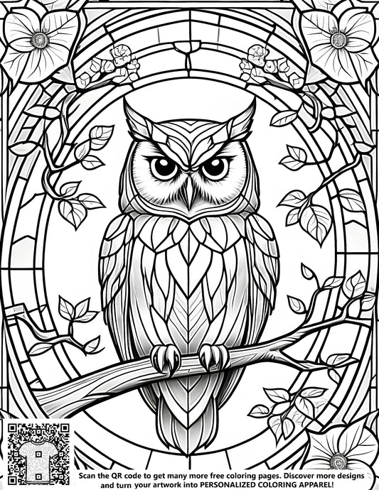 FREE Owl Stained Glass Coloring Page Printable