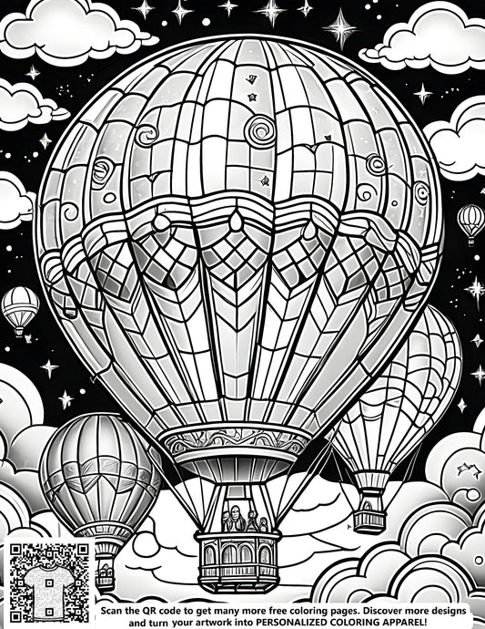 FREE Hot Air Balloons Starry Night Coloring Page Download