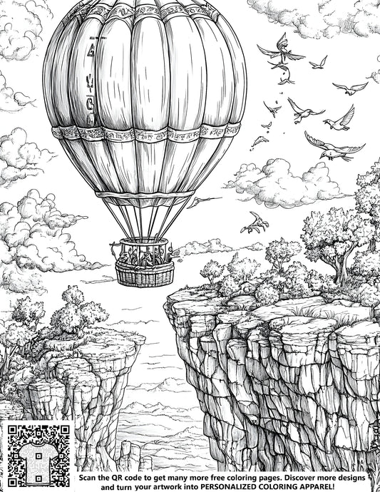 FREE Hot Air Balloon Over Canyon Coloring Page - Printable Download