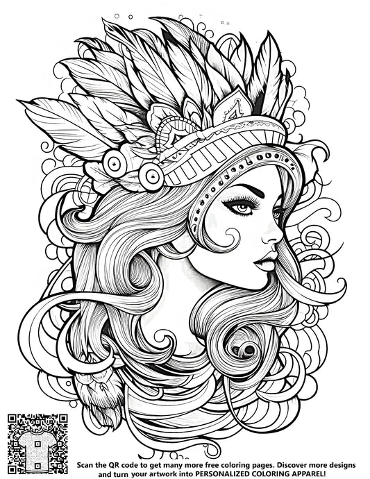 FREE Ornate Headdress Woman Coloring Page Download