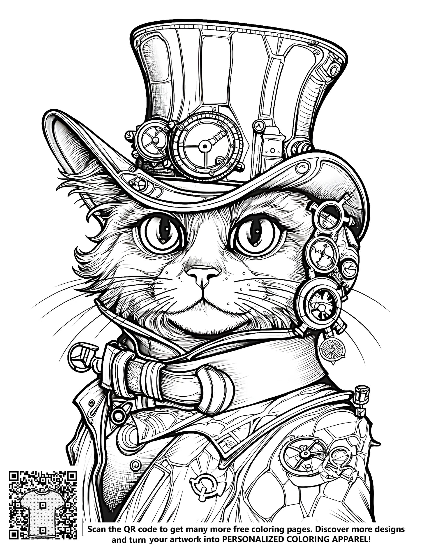 FREE Steampunk Cat Coloring Page Download NOW