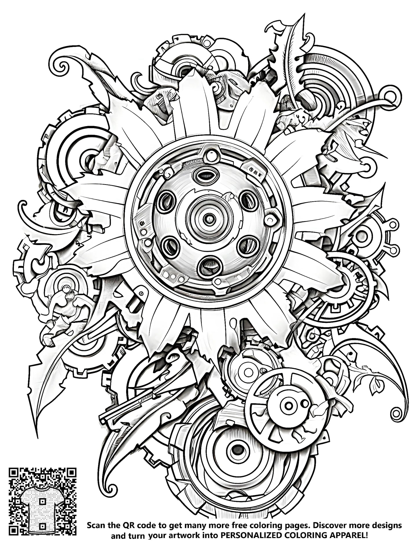 FREE Mechanical Art Coloring Page - Intricate Gears & Patterns Printable Download