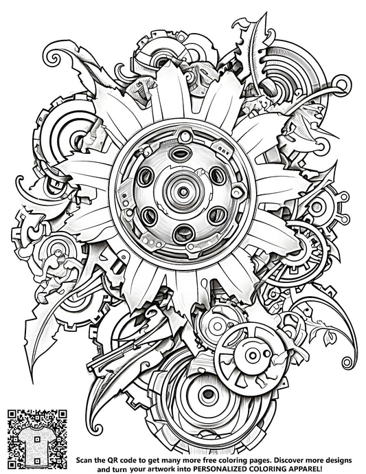 FREE Mechanical Art Coloring Page - Intricate Gears & Patterns Printable Download