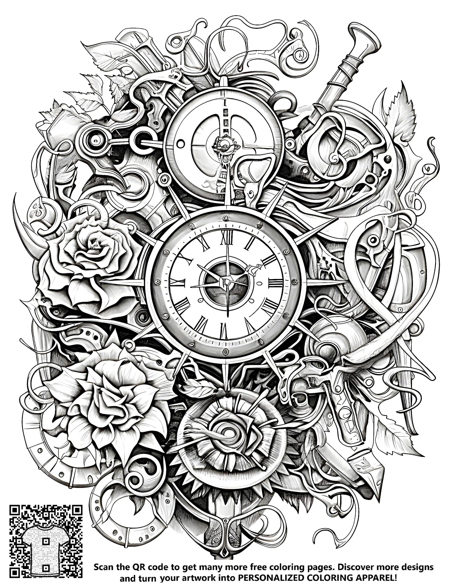 FREE Steampunk Clock Coloring Page Download NOW
