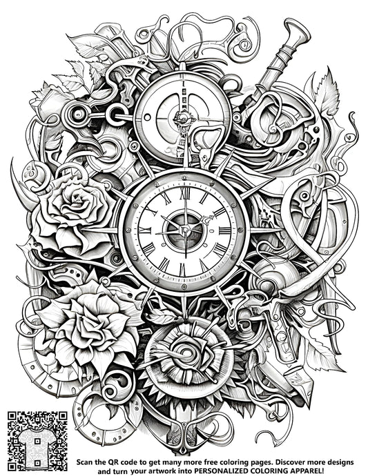 FREE Steampunk Clock Coloring Page Download NOW