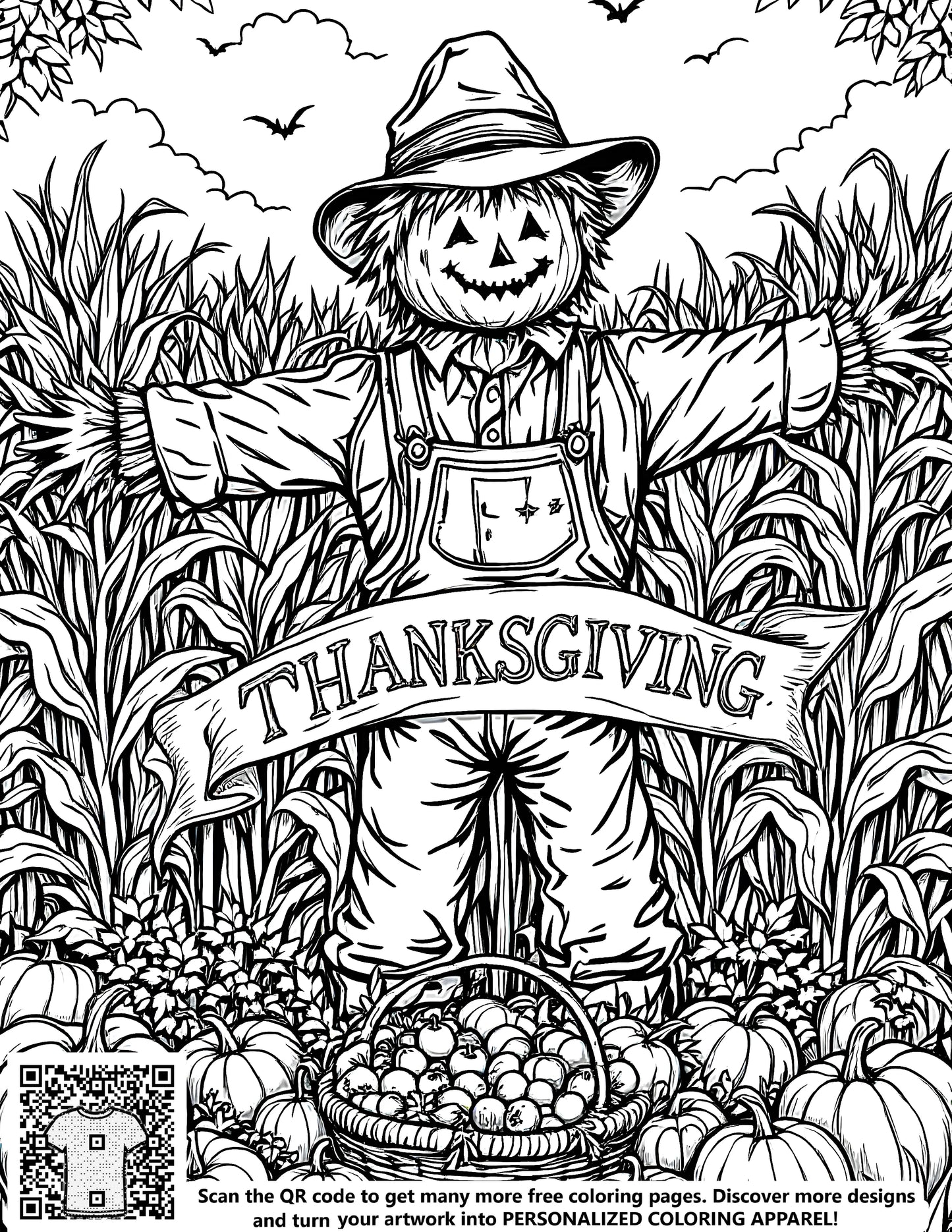 FREE Thanksgiving Scarecrow Coloring Page Download