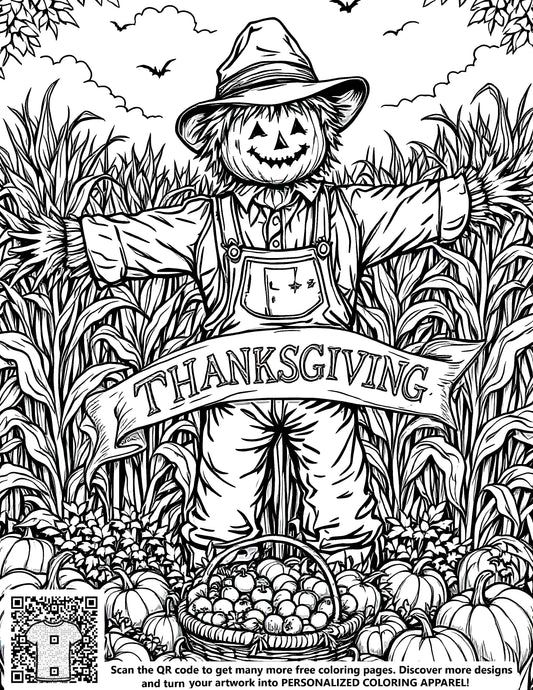 FREE Thanksgiving Scarecrow Coloring Page Download