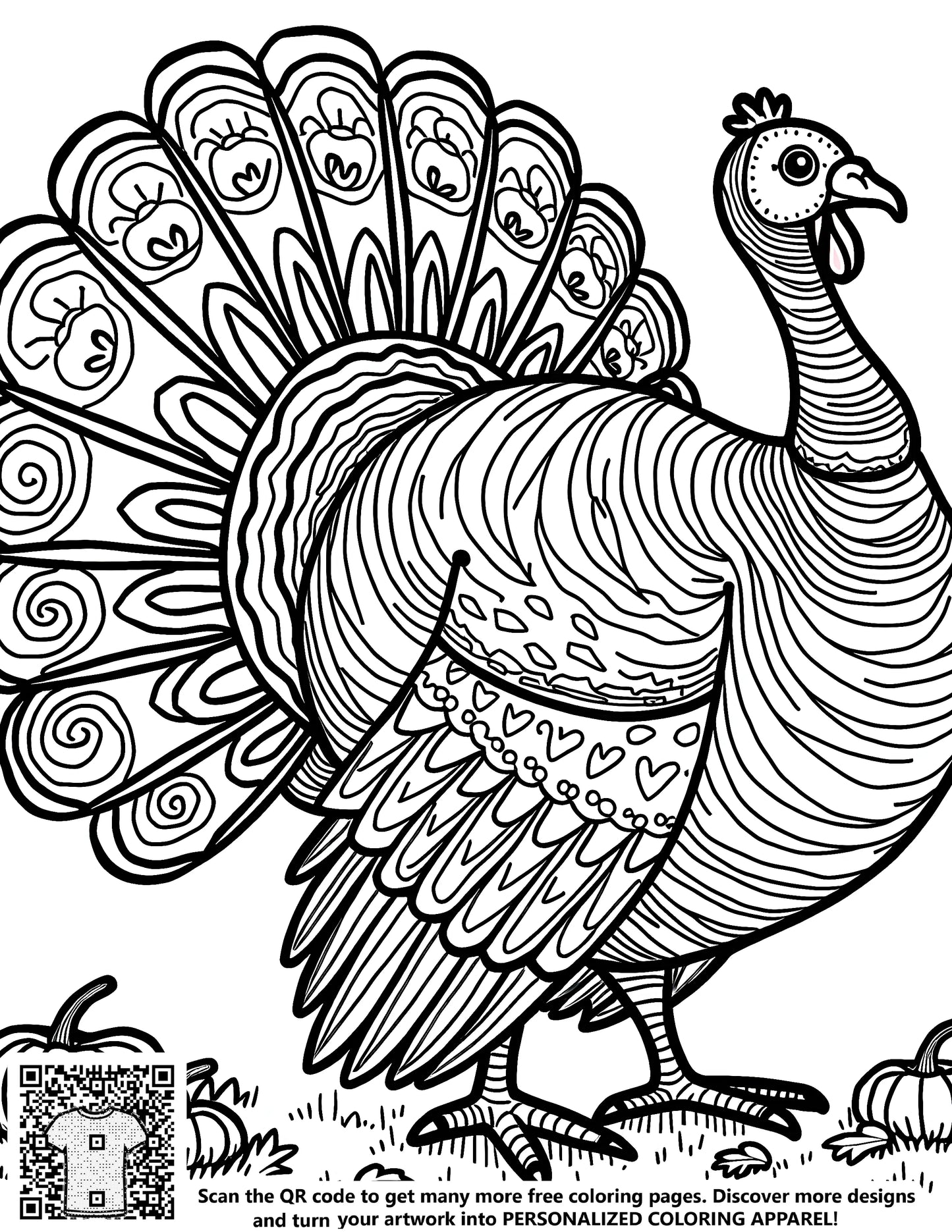 FREE Turkey and Pumpkins Coloring Page Download for Thanksgiving Fun