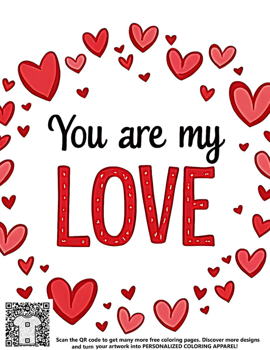 FREE Heart & Flowers 'You are my Love' Coloring Page - Download NOW