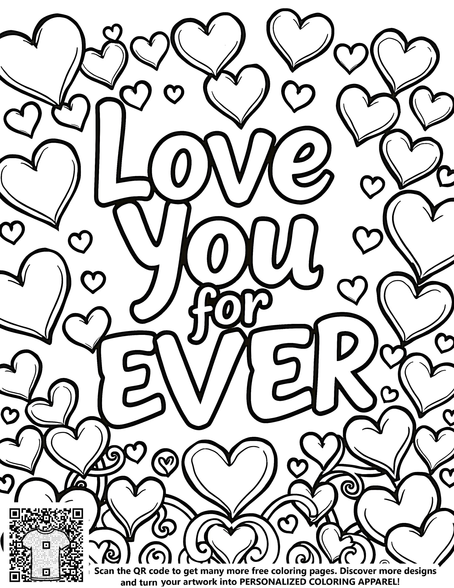 FREE Love You for Ever Coloring Page - Heart Patterns Printable Download