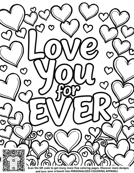 FREE Love You for Ever Coloring Page - Heart Patterns Printable Download