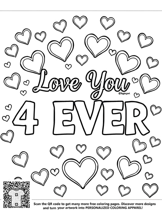 FREE Love You 4 Ever Heart Coloring Page - Download NOW