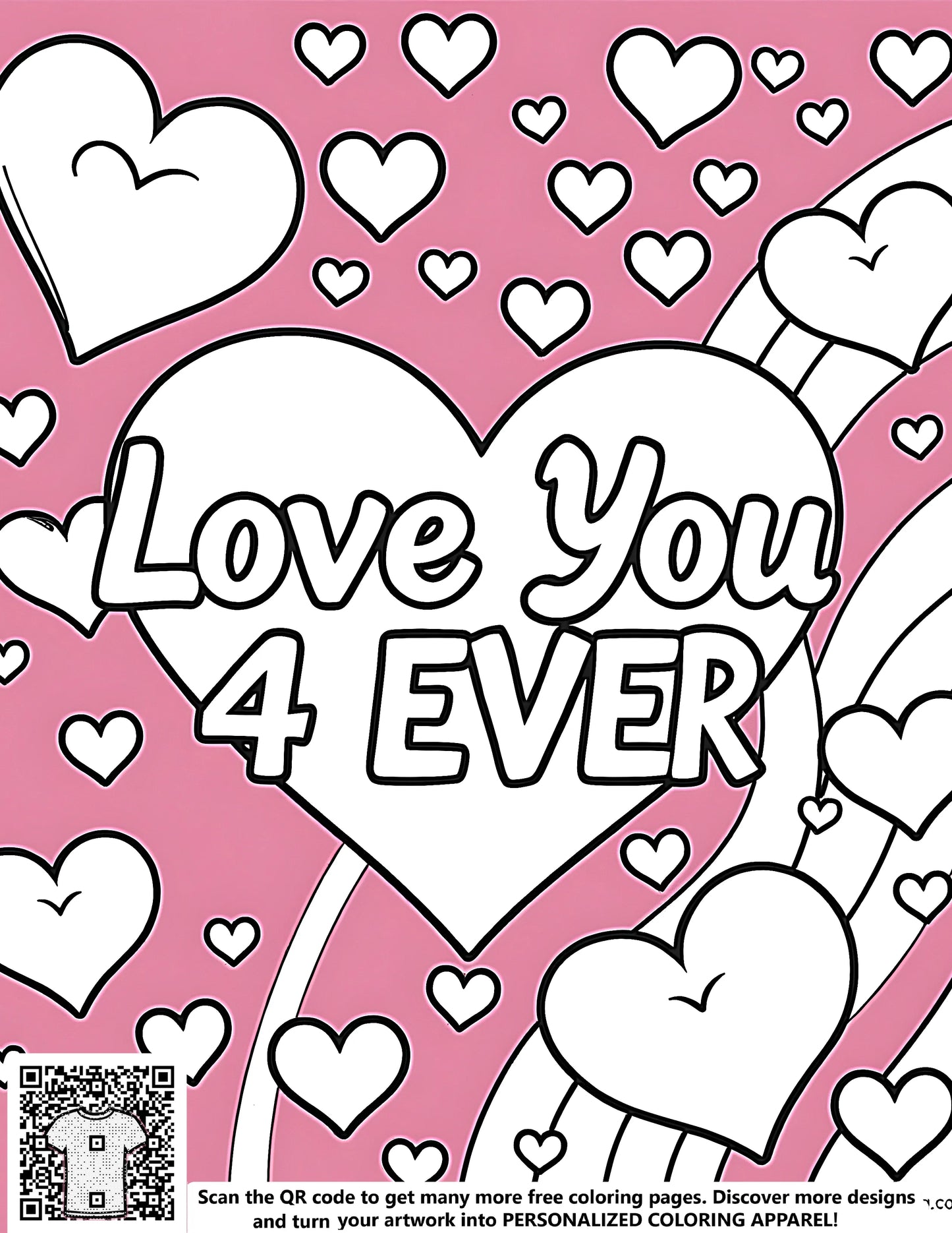 FREE Love You 4 EVER Hearts Coloring Page Download