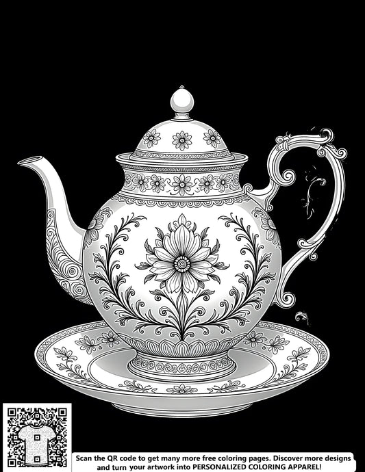 FREE Teapot Coloring Page - Intricate Floral Design Download
